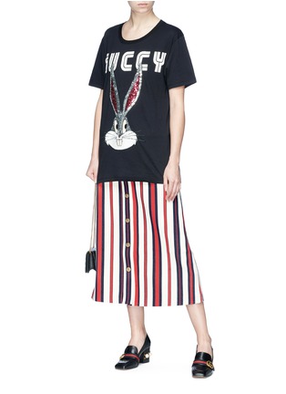Figure View - Click To Enlarge - GUCCI - Variegated stripe denim A-line skirt