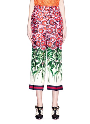Main View - Click To Enlarge - GUCCI - 'Poppy Garden' print silk satin pyjama culottes