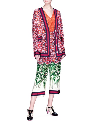 Figure View - Click To Enlarge - GUCCI - 'Poppy Garden' print silk satin pyjama culottes