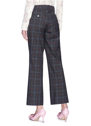 Back View - Click To Enlarge - GUCCI - Heart embroidered check plaid flared pants