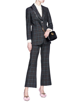 Figure View - Click To Enlarge - GUCCI - Heart embroidered check plaid flared pants