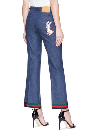Back View - Click To Enlarge - GUCCI - Bunny patch Web stripe cuff flared jeans
