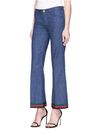 Front View - Click To Enlarge - GUCCI - Bunny patch Web stripe cuff flared jeans