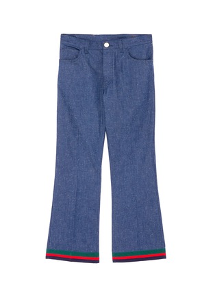 Main View - Click To Enlarge - GUCCI - Bunny patch Web stripe cuff flared jeans