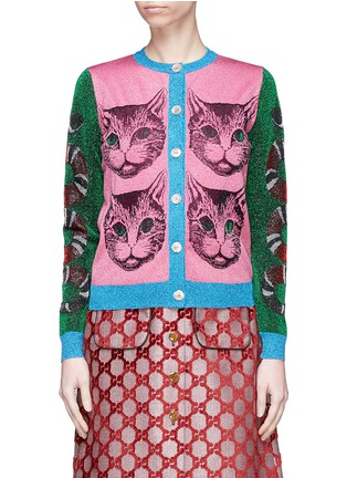 Main View - Click To Enlarge - GUCCI - Mystic cat kingsnake intarsia colourblock sweater
