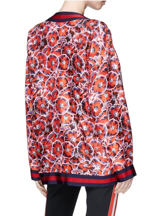 Back View - Click To Enlarge - GUCCI - Poppy garden print silk twill oversized cardigan