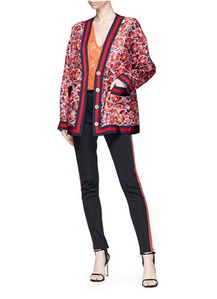 Figure View - Click To Enlarge - GUCCI - Poppy garden print silk twill oversized cardigan