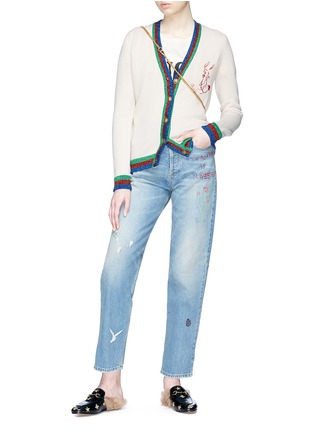 Figure View - Click To Enlarge - GUCCI - Bunny patch Web stripe border wool cardigan