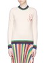 Main View - Click To Enlarge - GUCCI - Bunny patch Web stripe border wool sweater
