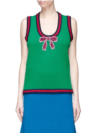 Main View - Click To Enlarge - GUCCI - Glass crystal velvet torchon bow sleeveless wool sweater