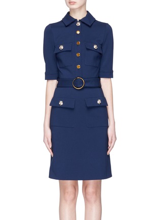 Main View - Click To Enlarge - GUCCI - Belted tiger button cady dress