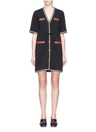 Main View - Click To Enlarge - GUCCI - Web stripe tiger button jersey dress
