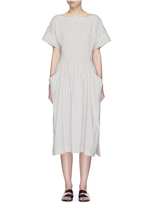 Main View - Click To Enlarge - JAMES PERSE - Barre stripe drape sleeve garment dyed dress