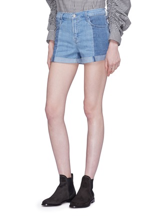 Front View - Click To Enlarge - J BRAND - 'Johnny' roll cuff colourblock denim shorts