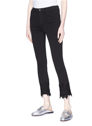 Front View - Click To Enlarge - J BRAND - 'Ruby' guipure lace cuff cropped skinny jeans
