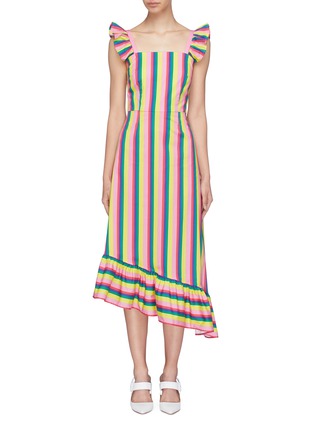 Main View - Click To Enlarge - STAUD - 'Valentina' asymmetric ruffle trim stripe dress