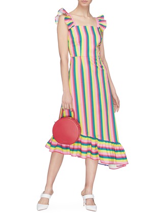 Figure View - Click To Enlarge - STAUD - 'Valentina' asymmetric ruffle trim stripe dress