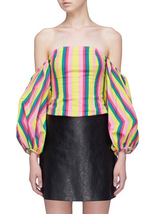 Main View - Click To Enlarge - STAUD - 'Emma' balloon sleeve stripe off-shoulder top
