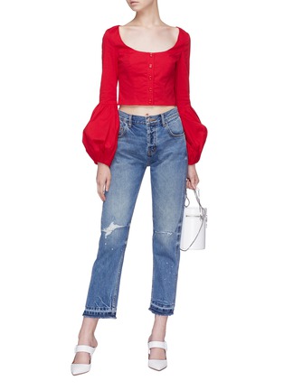 Figure View - Click To Enlarge - STAUD - 'Monica' balloon sleeve cropped top