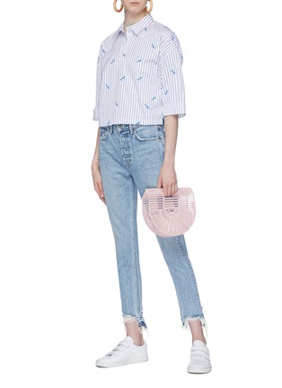 Figure View - Click To Enlarge - KULE - 'The Keaton' slogan embroidered stripe cropped shirt