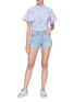 Figure View - Click To Enlarge - GRLFRND - 'Cindy' stripe outseam frayed cuff denim shorts