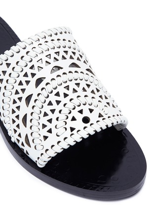 Detail View - Click To Enlarge - ALAÏA - Geometric lasercut leather slide sandals