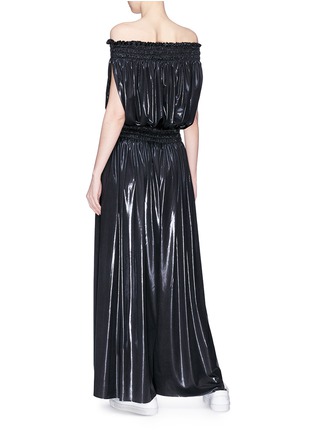Back View - Click To Enlarge - NORMA KAMALI - 'Peasant' gathered off-shoulder lamé jumpsuit