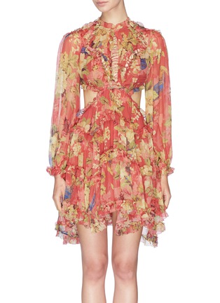 Main View - Click To Enlarge - ZIMMERMANN - 'Melody' open back ruffle floral print silk dress