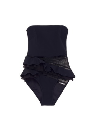 Main View - Click To Enlarge - ZIMMERMANN - 'Bayou' mesh panel ruffle strapless one-piece swimsuit