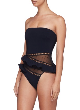 Figure View - Click To Enlarge - ZIMMERMANN - 'Bayou' mesh panel ruffle strapless one-piece swimsuit