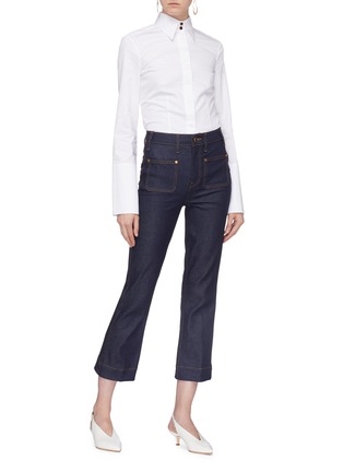Figure View - Click To Enlarge - KHAITE - 'Raquel' contrast topstitching cropped jeans