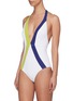 Figure View - Click To Enlarge - FLAGPOLE SWIM - 'Jade' stripe halterneck one-piece swimsuit