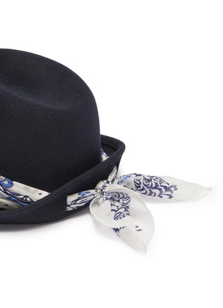 Detail View - Click To Enlarge - MAISON MICHEL - 'Virginie Up' bandana scarf rabbit furfelt trilby hat