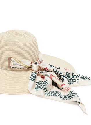 Detail View - Click To Enlarge - MAISON MICHEL - 'Virginia' bandana scarf hemp straw hat