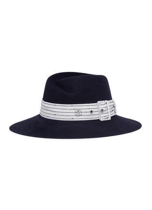 Figure View - Click To Enlarge - MAISON MICHEL - 'Virginie' stripe belt rabbit furfelt fedora hat
