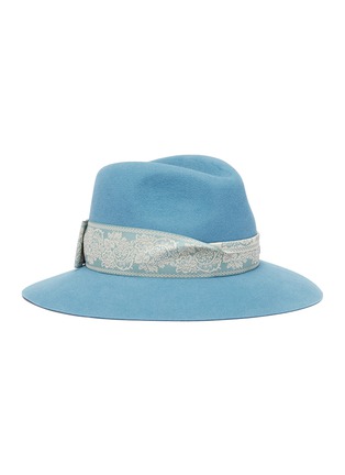 Main View - Click To Enlarge - MAISON MICHEL - 'Henrietta' floral jacquard scarf rabbit furfelt fedora hat