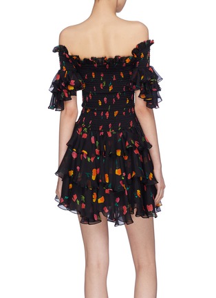 Back View - Click To Enlarge - CAROLINE CONSTAS - 'Kennie' floral print ruffle off-shoulder silk dress