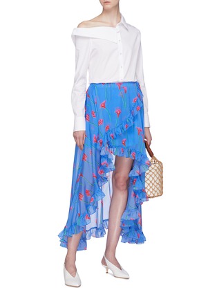 Figure View - Click To Enlarge - CAROLINE CONSTAS - 'Adelle' ruffle floral print high-low silk skirt