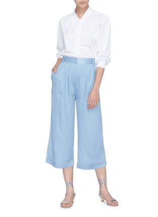 Figure View - Click To Enlarge - TIBI - Pleated chambray culottes