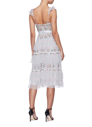 Back View - Click To Enlarge - NEEDLE & THREAD - 'Whimsical' floral embroidered tiered tulle dress