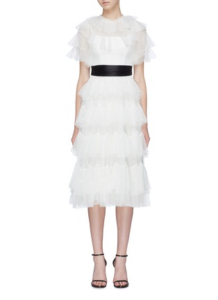 Main View - Click To Enlarge - NEEDLE & THREAD - Scalloped tiered dot jacquard tulle dress