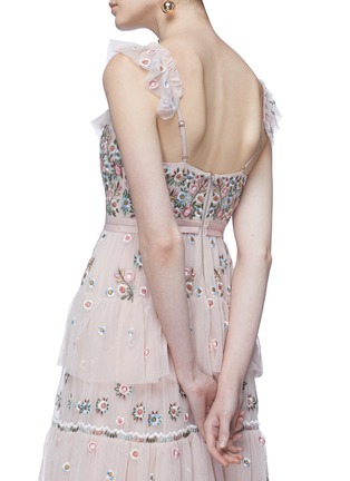 Detail View - Click To Enlarge - NEEDLE & THREAD - 'Whimsical' floral embroidered tiered tulle gown