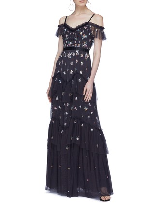 Figure View - Click To Enlarge - NEEDLE & THREAD - 'Lustre' floral embellished tiered off-shoulder gown