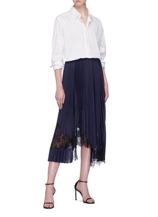 Figure View - Click To Enlarge - HELMUT LANG - Asymmetric lace panel pleated skirt