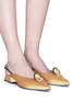 Figure View - Click To Enlarge - YUUL YIE - Faux pearl metal ring satin slingback pumps