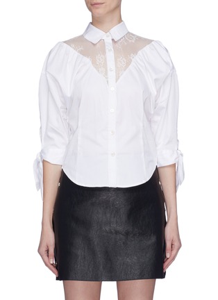 Main View - Click To Enlarge - OPENING CEREMONY - Tie puffed sleeve lace yoke shirt