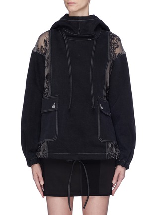 Main View - Click To Enlarge - OPENING CEREMONY - Lace panel denim hoodie