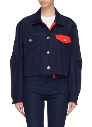 Main View - Click To Enlarge - CURRENT/ELLIOTT - 'The Collin' contrast chest pocket cropped denim jacket