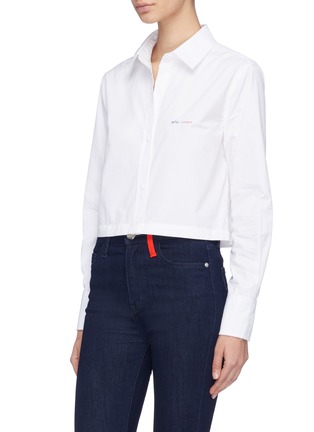 Detail View - Click To Enlarge - CURRENT/ELLIOTT - 'The Edie' detachable hem slogan embroidered shirt