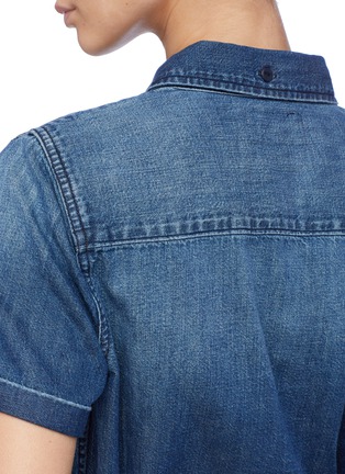 Detail View - Click To Enlarge - CURRENT/ELLIOTT - 'The Lu' raw hem denim short sleeve shirt